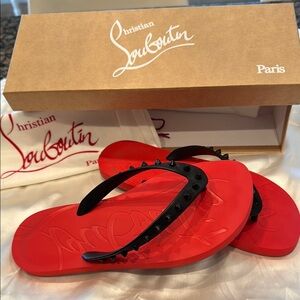 Christian Louboutin Black Loubi Flip Flat Sandals